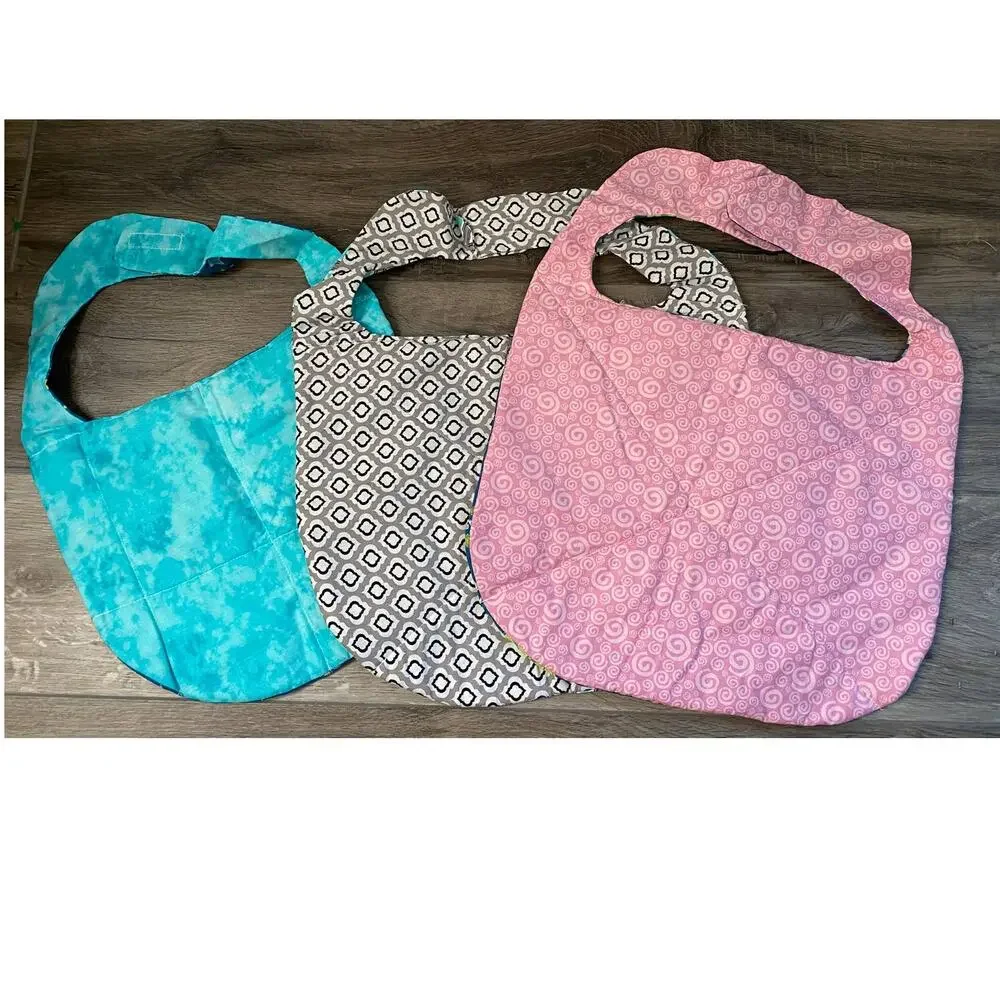 Handmade Set of 3 Childrens Baby Bibs Hook Loop Closure Large Fabric Quilted